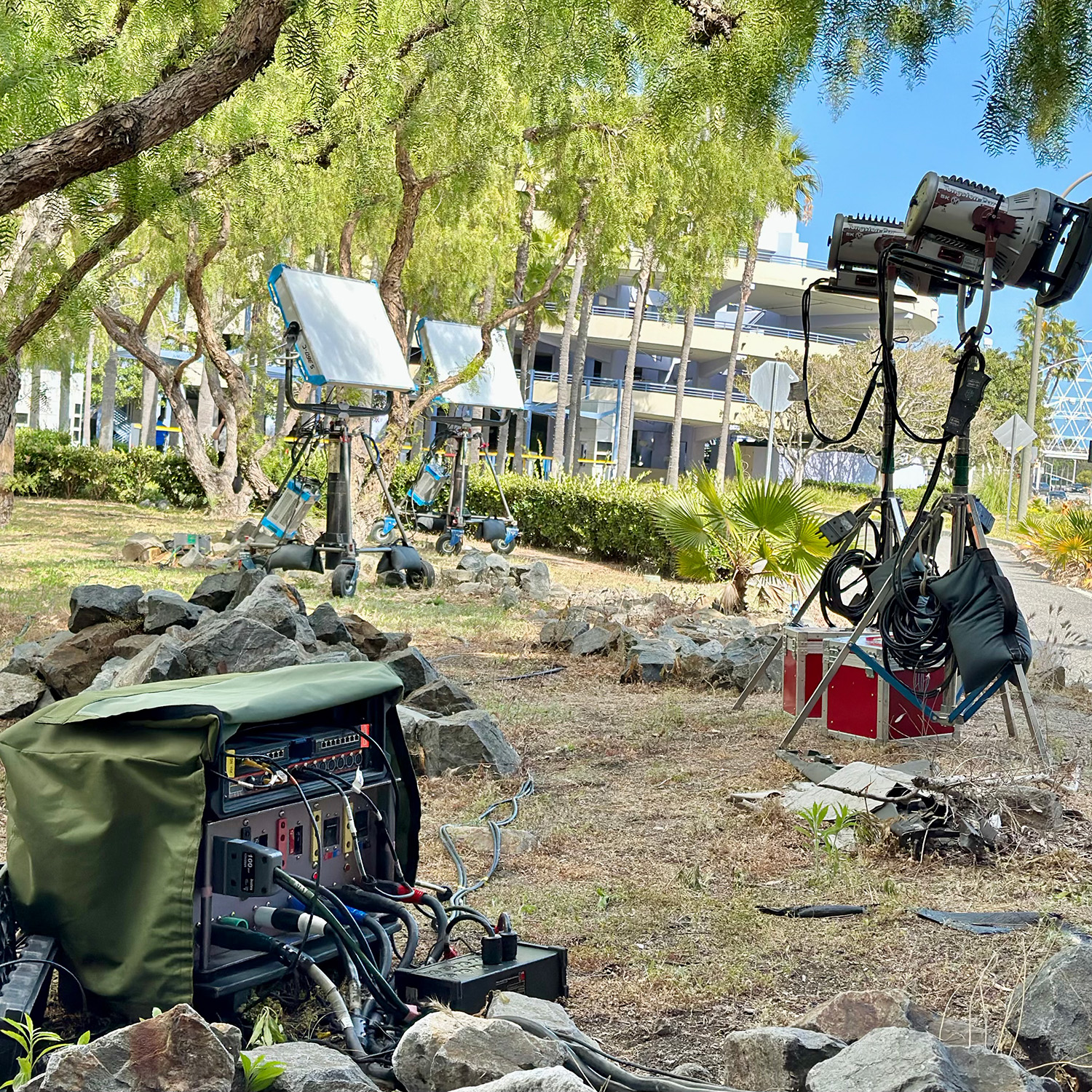 Olive Green Cover-All protecting equipment on location.